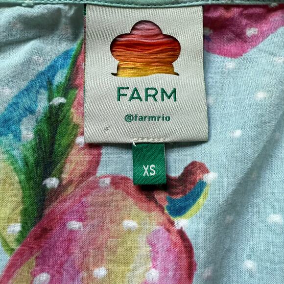 Farm Rio Cropped Blouse Fruit Print Beaded Sleeve Tie Top XS - Picture 6 of 11